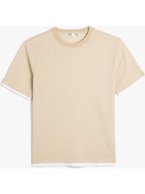Koton Bisiklet Yaka Kontrast Detaylı Pamuk Karışımlı Kısa Kollu Basic Tişört