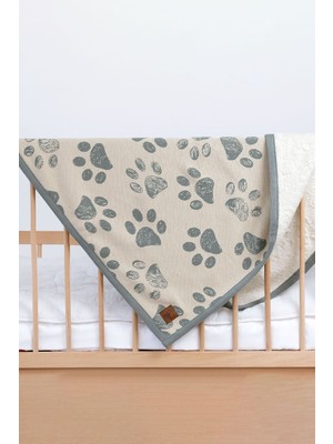 Next Baby Lıttle Dedı sherpa Organik Pamuk Çift Taraflı Mint Bebek Çocuk Sevimli Pati Battaniyesi,  80X100
