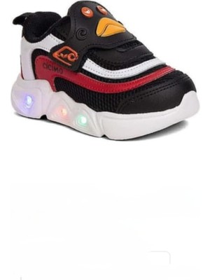 Cicimo Işıklı Renkli Tarz Günlük Rahat Ortopedi Hafif Bebe Çocuk Spor Siyah Kırmızı