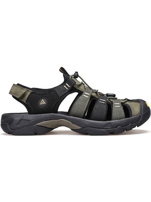 Humtto HM710445A Burnu Kapalı Siyah Haki Yeşil Erkek Outdoor Trekking Spor Sandalet