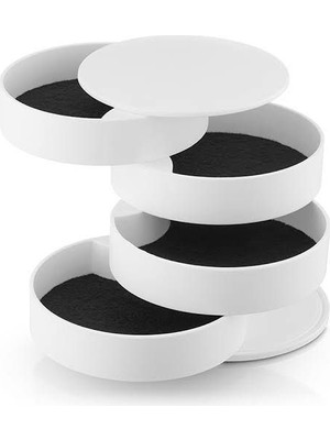 Trend Vitrin 4 Katlı Takı Kutusu Silindir Saklama Raflı set Takı Saklama