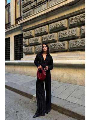 Maggaza Siyah Çizgili Bluz Pantolon Takım