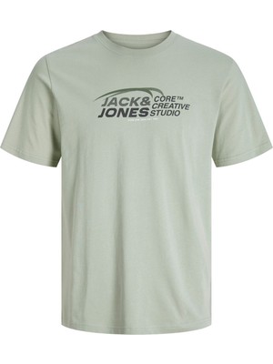 Jack & Jones Jcotarmac Prınt Tee Ss Crew Neck Fst  Erkek T-Shirt 12276408 Aqua Gray