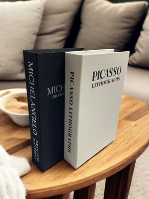 Saccura Decor 2li Kumaş Kaplı Dekoratif Kitap Kutu Seti Picasso & Mıchelangelo Kumaş Kutu Set