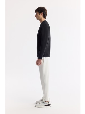 AVVA Erkek Siyah Bisiklet Yaka Baskılı Bi-Stretch İnterlok Regular Fit Sweatshirt A51Y1208