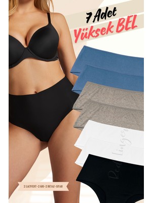 Red İç Giyim Pamuklu Kadın Yüksek Bel Külot (Slip) 7'li Paket (Büyük Beden-Battal-Bato)