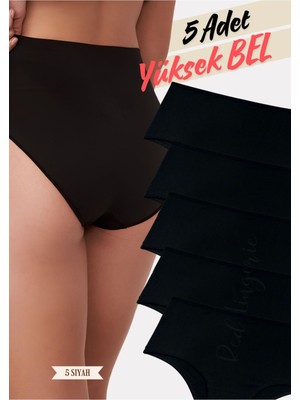 Red İç Giyim Highwaist Pamuk Kadın Yüksek Bel Külot 5'li Paket (Büyük Beden-Battal-Bato)