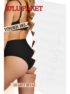 Red İç Giyim Büyük Beden Yüksek Bel Pamuklu Kadın Külot (Slip) 10'lu Paket (Battal-Bato)