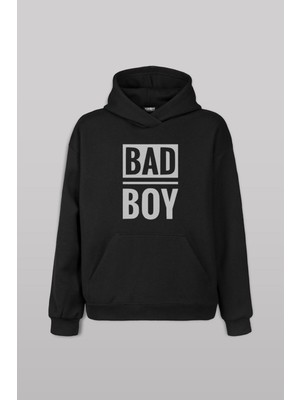 Erkek Siyah Sweat Bad Boy Badboy Ön Baskılı Sweatshirt Unisex Kapüşonlu Hoodie