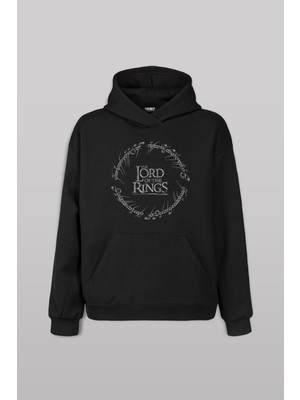 Siyah Lord Of The Rings Yüzüklerin Efendisi Lotr Ön Baskılı Sweatshirt Unisex Kapüşonlu Hoodie