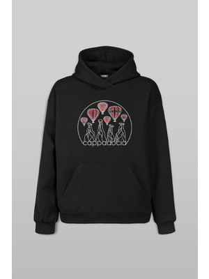 Kapadokya Nevşehir Peri Pacaları Cappadocia Ön Baskılı Sweatshirt Unisex Kapüşonlu Hoodie