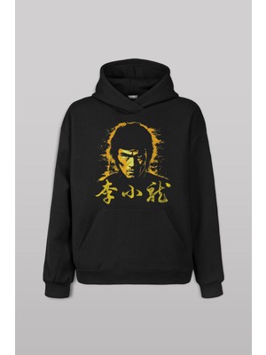 Kung Fu Jeet Kune Do Bruce Lee Baskılı Siyah Sweat Sweatshirt Kapüşonlu Hoodie