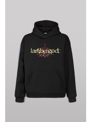 Siyah Sweat Lamb Of God Metal Metalcore Ön Baskılı Sweatshirt Unisex Kapüşonlu Hoodie