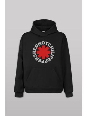Siyah Sweat Red Hot Chili Peppers Rhcp Ön Baskılı Sweatshirt Unisex Kapüşonlu Hoodie
