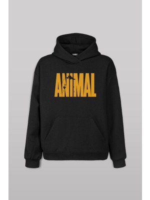 Siyah Sweat Animal Fitness Gym Sporcu Ön Baskılı Sweatshirt Unisex Kapüşonlu Hoodie