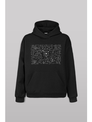 Siyah Sweat Matematik Fizik Formülü Denklem Sınav Ön Baskılı Sweatshirt Unisex Kapüşonlu Hoodie