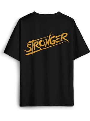 Stronger Daha Güçlü Sporcu Gym Fitness Spor Sırt Ön Baskılı Oversize Tişört Unisex T-Shirt