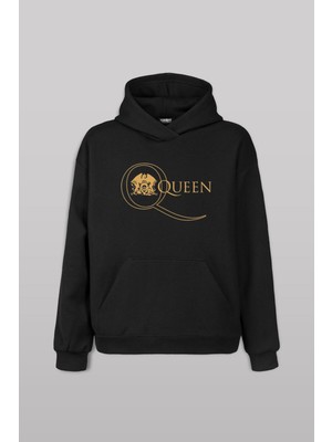 Siyah Queen Freddie Mercury Rock Ön Baskılı Sweatshirt Unisex Kapüşonlu Hoodie