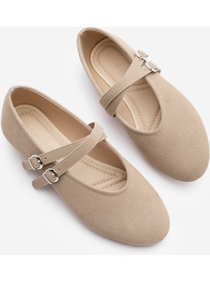 Marjin Kadın Çapraz Bantlı Babet Niroza Bej Süet