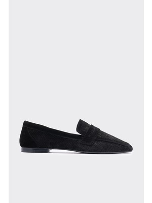 Shoemark Lamme Siyah Süet  Deri Kadın Loafer