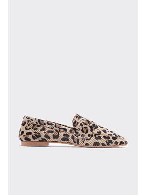 Shoemark Lamme Leopar Süet  Deri Kadın Loafer