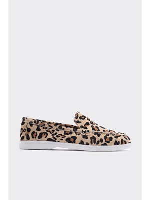 Shoemark Zeyna Leopar Süet  Deri Kadın Loafer