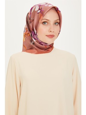 Armine Çiçek Desenli Twill Saf İpek Eşarp 9215D 34 33