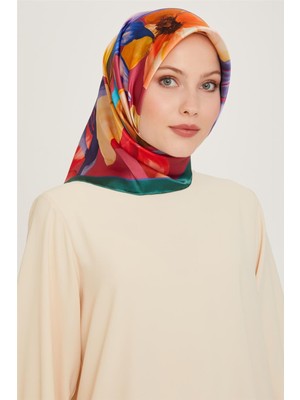 Armine Çiçek Desenli Twill Saf İpek Eşarp 9205D 57