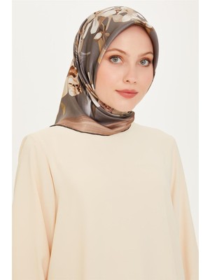Armine Çiçek Desenli Twill Saf İpek Eşarp 9215D 34 04