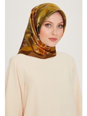 Armine Çiçek Desenli Twill Saf İpek Eşarp 9238D 34