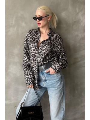 Siyah Leopar Desen Kadın Gömlek MG2296