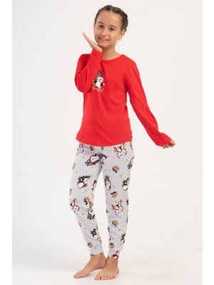 Kız Çocuk Uzun Kol Kırmızı Pijama Takım C0T3N3O504