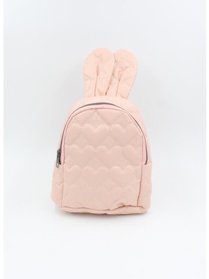038 4500 Kalp Nakışlı Tavşan Desenli Çocuk Sırt Çantası Pudra Tek Ebat