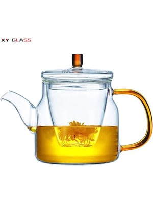 Qer Home Borosilikat Cam Cam Kapaklı ve Süzgeçli Gold Sap Demlik 800 ml ( Tkb AW2005)