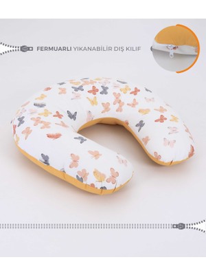 Umaybebek Emzirme Yastığı Hardal Kelebek Desenli Pamuk Kumaş 60x60 cm Antialerjik Özellikte
