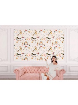 Açağ Dallarındaki Sevimli Kuşlar Desenli Duvar KAĞIDI-5760