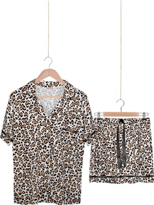 Dominant Dokuma %100 Viskon Düğmeli Kısa Kol Şort Pijama Takım