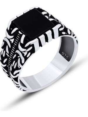 Silvera Telkari Gümüş Oniks Taşlı Erkek Kral Modeli Yüzük 925 Ayar ST324
