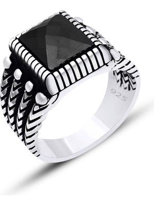Silvera Telkari 925 Ayar Gümüş Oniks Taşlı Işlemeli Erkek Yüzük ST325