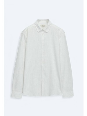 Kip Haki Çizgili Regular Fit Dokuma Casual %100 Pamuk Gömlek