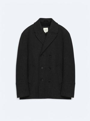 Kip Siyah Regular Fit Kruvaze Yaka Casual Örme Kaban