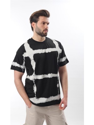 Siyah Bisiklet Yaka Baskılı Basic Erkek T-Shirt E7109