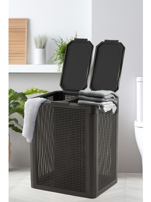 Nandy Home Smartduo Antrasit Renkli Iki Bölmeli Çamaşır Sepeti 84LT Yüksek Performanslı PP Plastik