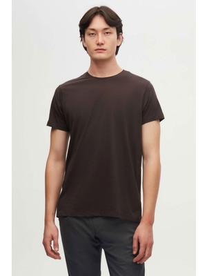 Slim Fit Kahverengi Bisiklet Yaka %100 Pamuklu Nefes Alabilen T-shirt 4HC141996753M