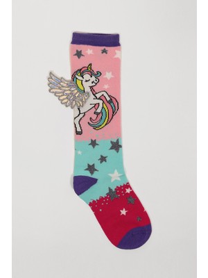 Flying Unicorn Kız Çocuk Dizaltı Çorap Desenli