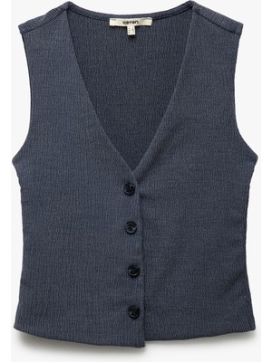Koton Slim Fit Kolsuz Düğmeli V Yaka Yelek