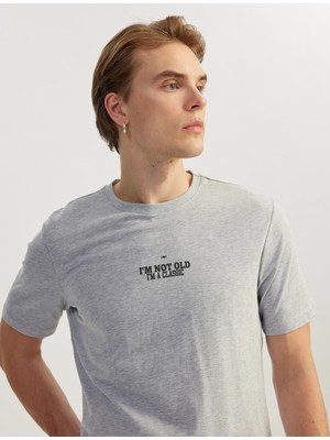 Koton Kısa Kollu Pamuk Karışımlı Slogan Baskılı Slim Fit Tişört