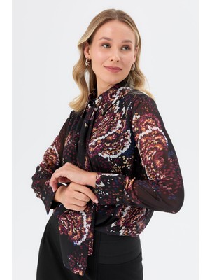 Şifon Büyük Beden Gömlek-Siyah