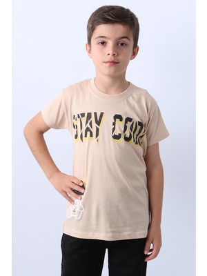 HÇM Erkek Çocuk Tişört Stay Cool Baskılı Bisiklet Yaka F18