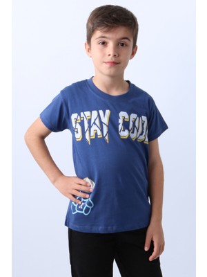 HÇM Erkek Çocuk Tişört Stay Cool Baskılı Bisiklet Yaka F18